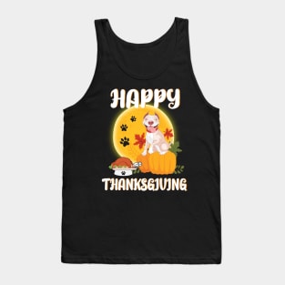 Pitbull Seeing Turkey Dish Happy Halloween Thanksgiving Merry Christmas Day Tank Top